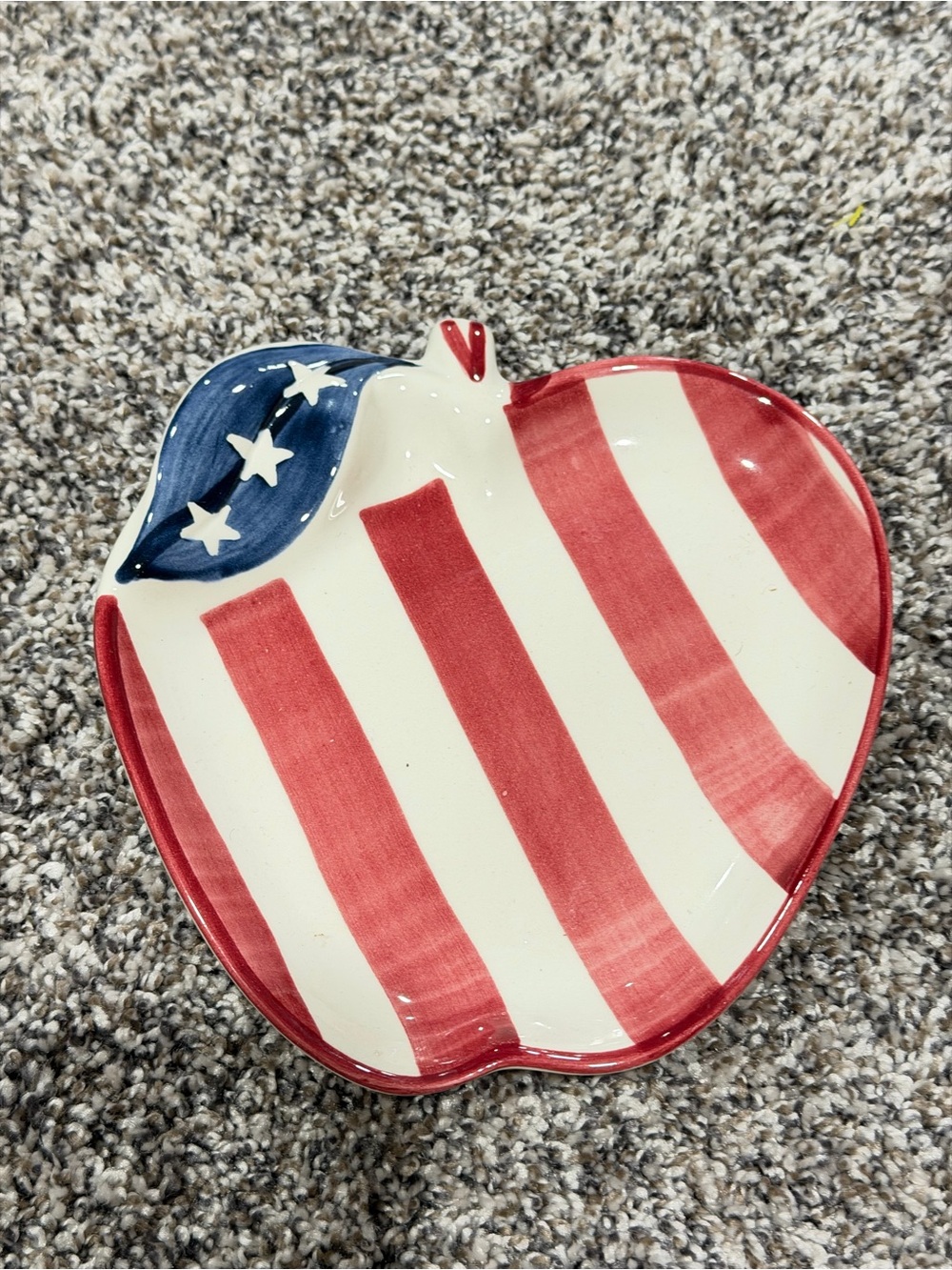 Laurie Gates Patriotic Apple Shaped Ceramic Dish - Red, White & Blue